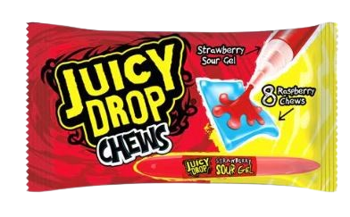 Bazooka Juicy Drop Chews Raspberry & Strawberry Disp 16x67g