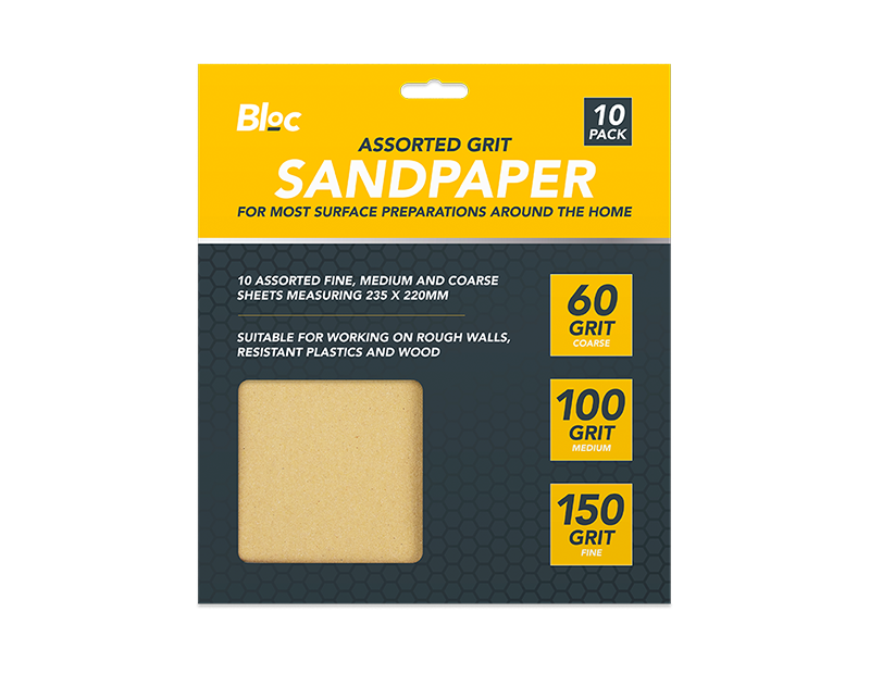 Assorted Grit Sandpaper 10 Sheets 24x1pk